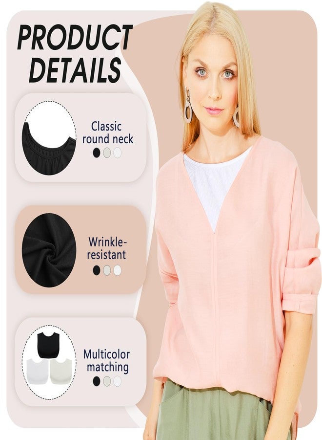 ShinyMatch 3 Pieces Fake Collars for Women Modesty Panels Crew Collar Neckline Cleavage Cover for Women Under Blouses Favors(White, Black, Skin Color) - Image 3